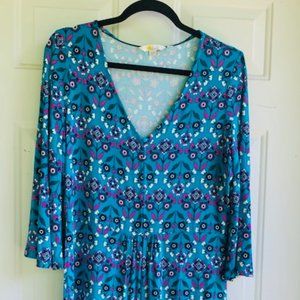 Boden Floral 3/4 Flared Sleeve Jersey Dress Sz 10